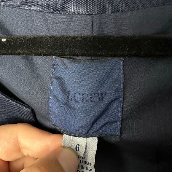 J.Crew Linen Blazer One Button Crop 3/4 Sleeves Collarless Coastal Navy Blue 6 - Picture 3 of 9